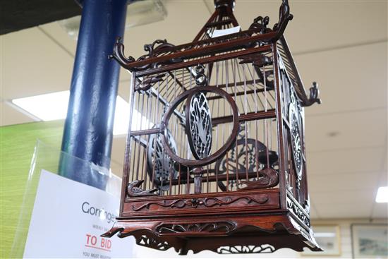 A Chinese hardwood birdcage, width 29cm height 64cm
